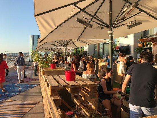The R2 rooftop at Les Terrasses du Port at sunset
