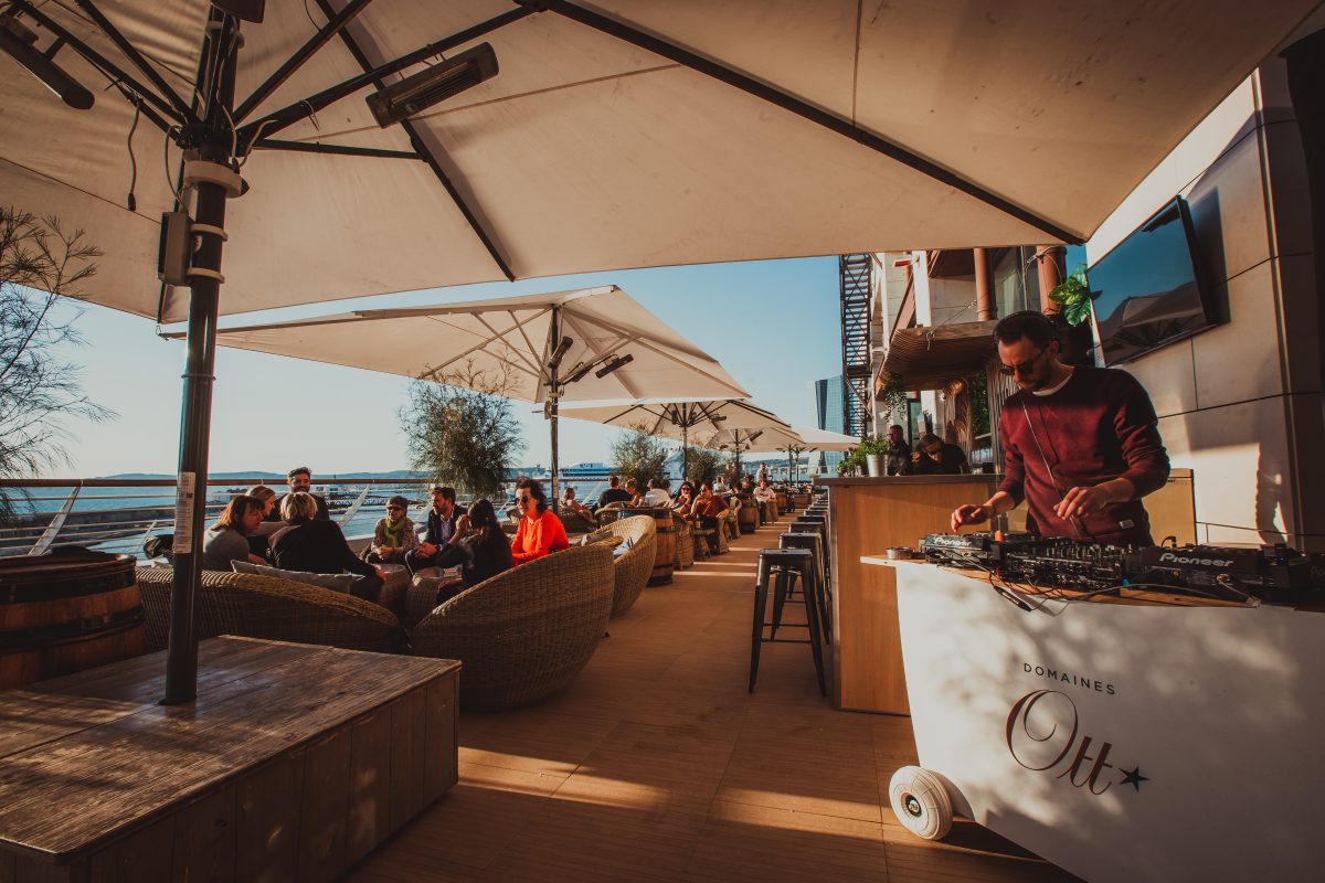 The rooftop terrace overlooking the Mediterranean sea