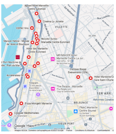 Carte des lieux E10.10 dans le quartier Euroméditerranée à Marseille